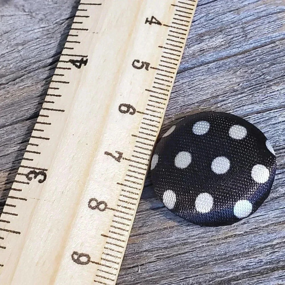 Polka Dot Black White Pretty Woman Round Silk Blend Fabric Button Earrings - Picture 6 of 6